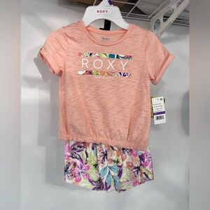 NWT Roxy Girls' Peach Graphic Tee and Floral Shorts Set Size 5